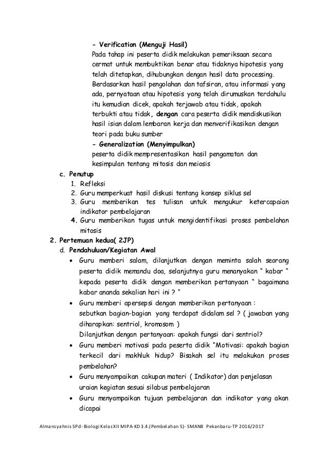 RPP BIOLOGI KELAS XII KD 3.4 (pembelahan sel)