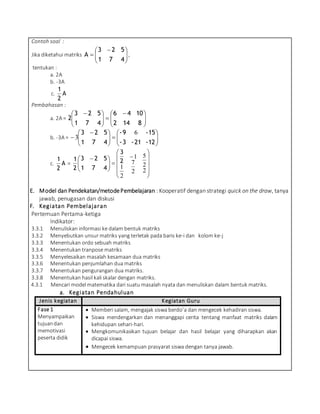Rpp kd 3.3 konsep matriks dan operasi aljabar | DOCX