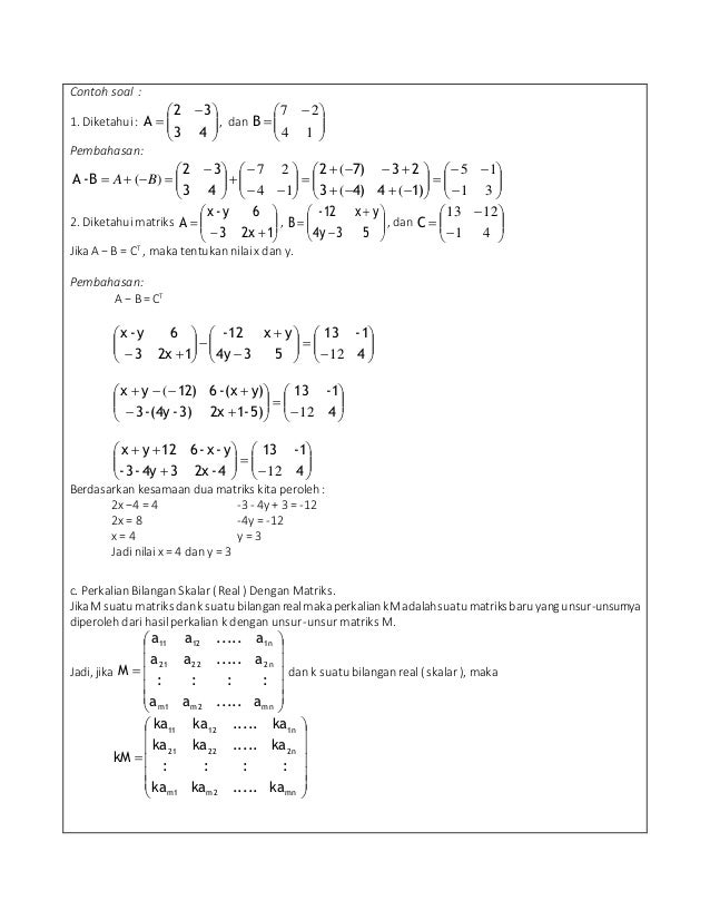 Contoh Soal Matriks Dan Jawabannya Kelas 10