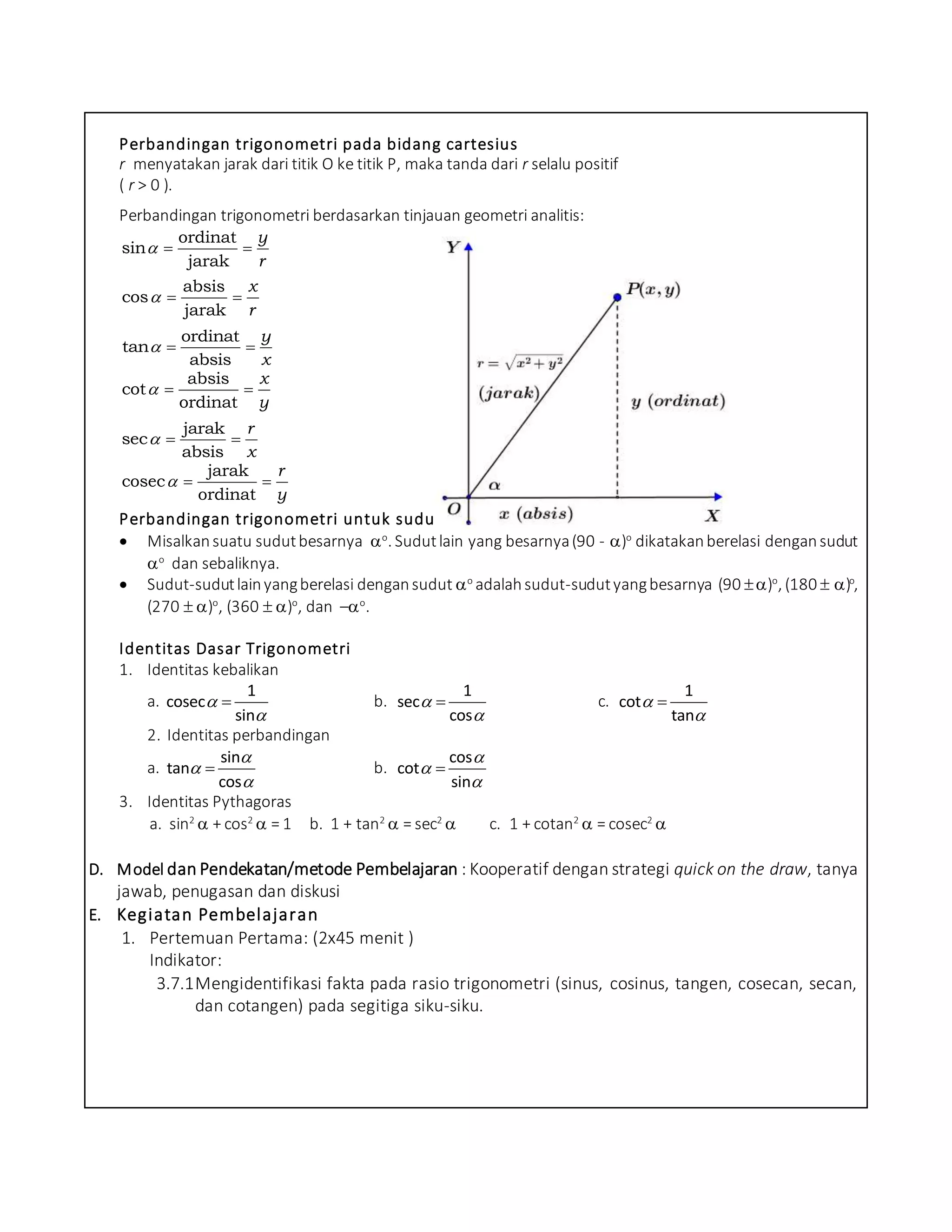 Rpp kd 3.7 wajib (rasio dan perbandingan trigonometri) | DOCX