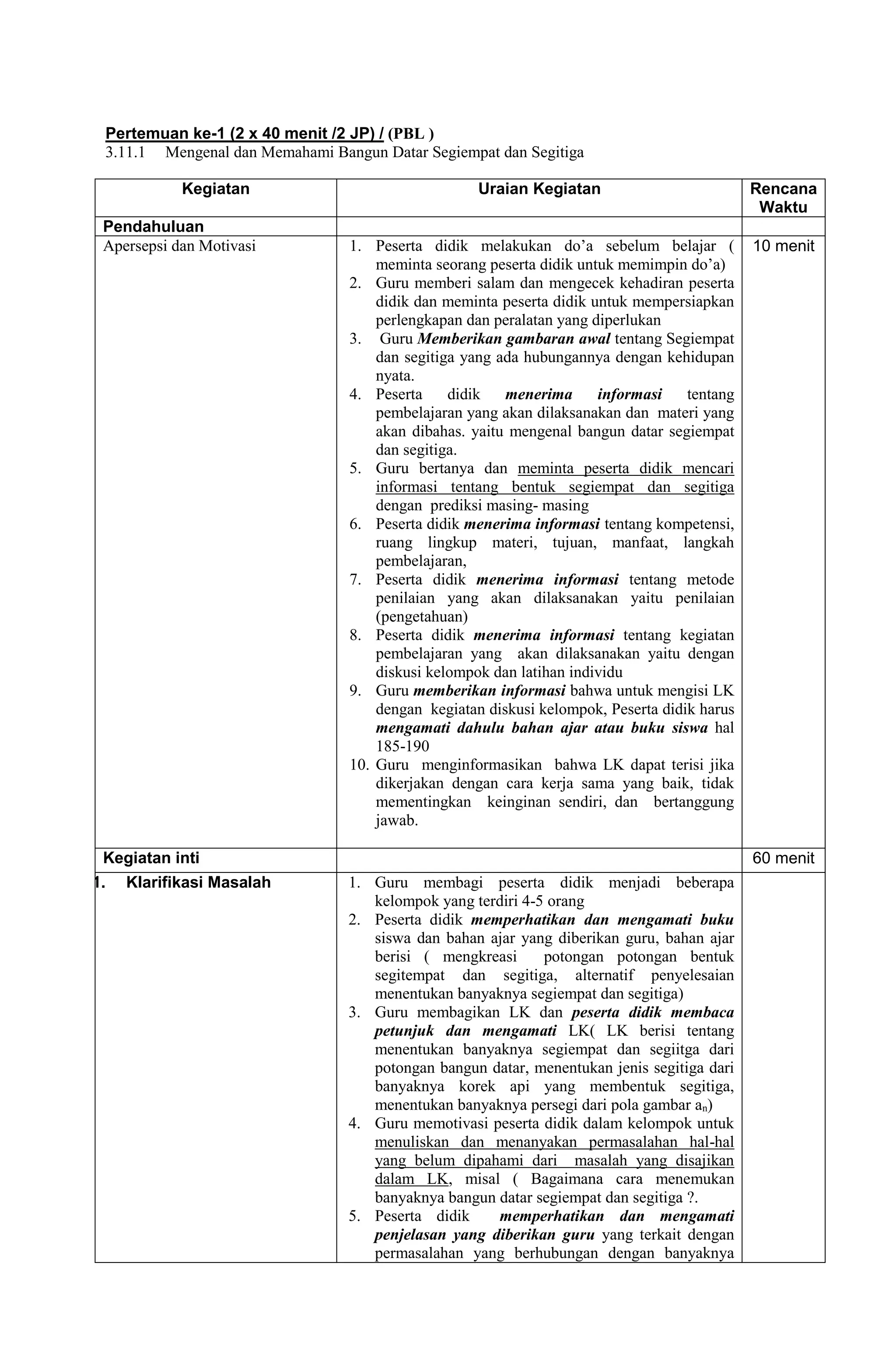 Rpp kd 3.11 segitiga dan segiempat aning | PDF