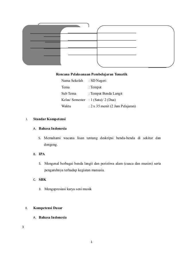 Rpp kelas 1 TEMATIK