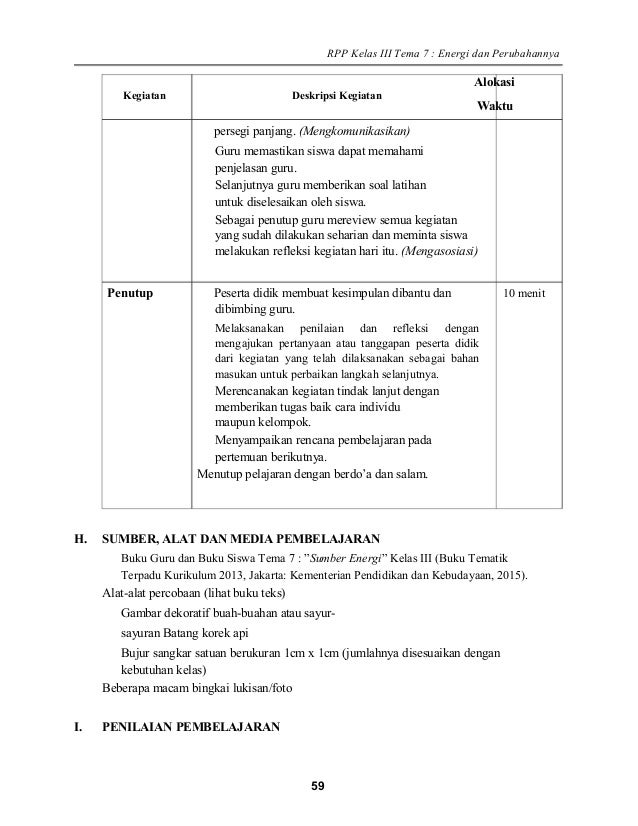 Rpp Kelas 3 Tema 7 Energi Dan Perubahanya