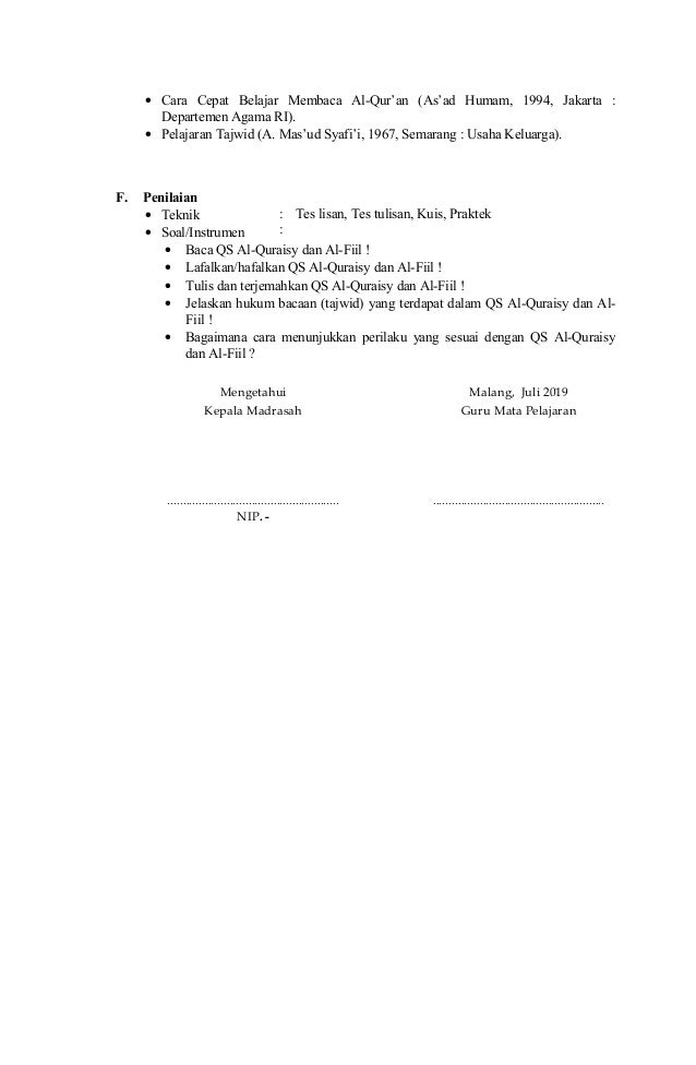 Rpp Btq Baca Tulis Qur An Kurtilas Kelas 7 Semester 1 2 Mts