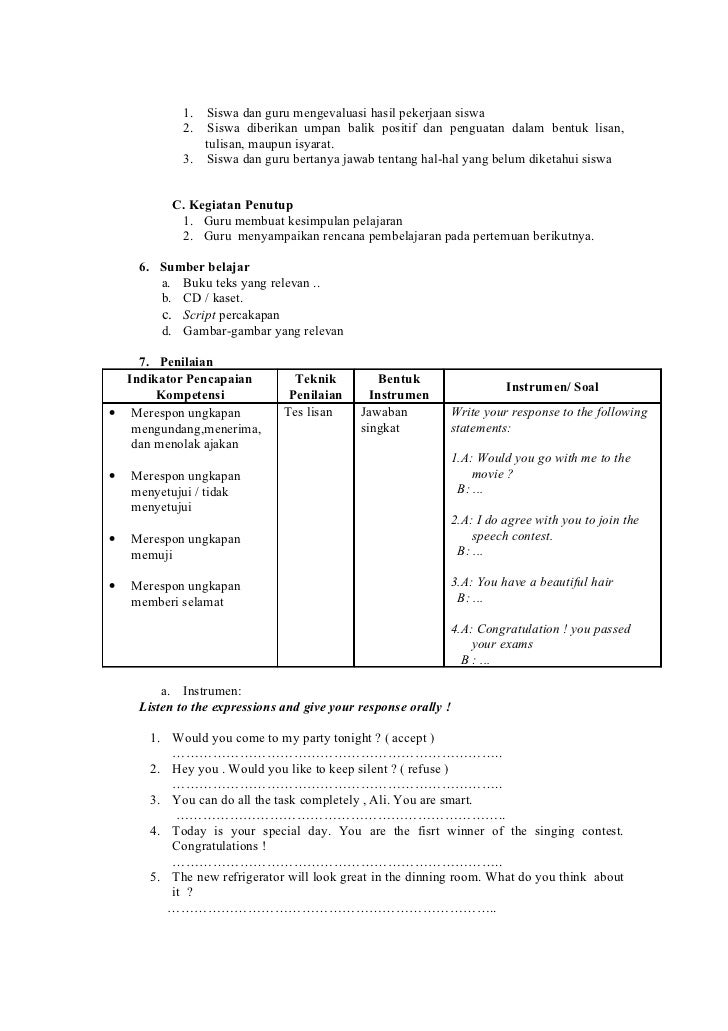 Rancangan Pelaksanaan Pembelajaran RPP B Inggris kelas 8 