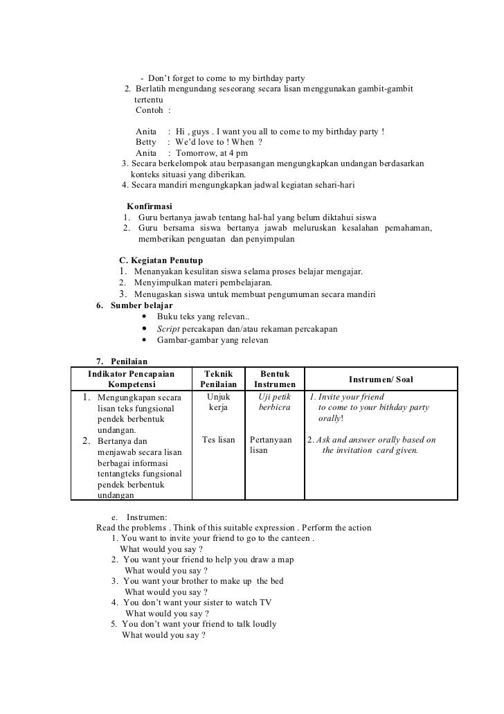 Rancangan Pelaksanaan Pembelajaran (RPP) B.Inggris kelas 8 