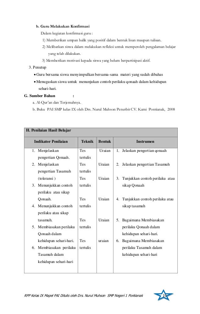 RPP Kelas 9 Semester Ganjil 2013