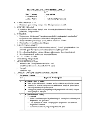 Rpp kelas v sd/mi matematika | DOCX
