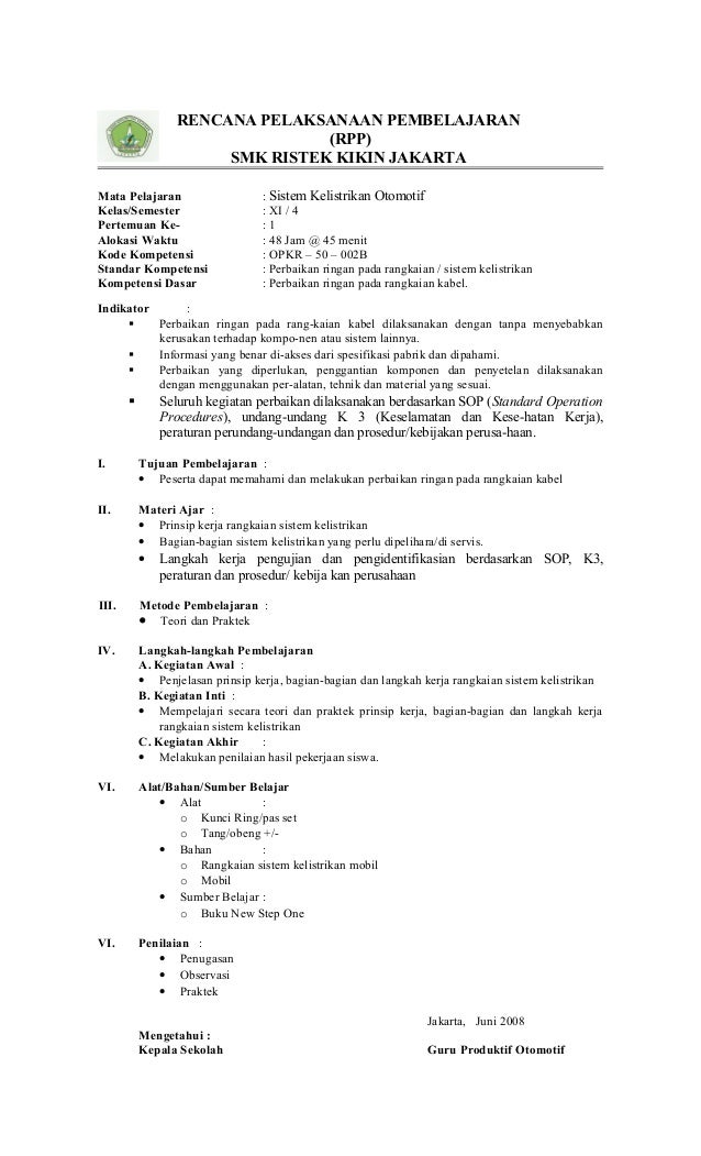  Rpp kelas xi otomotif 002 b