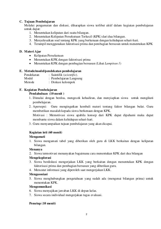 Rpp Kelipatan Persekutuan Terkecil Kpk Kurikulum 2013