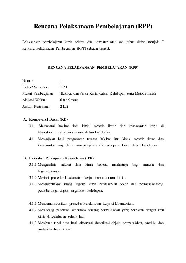 Rpp Kimia Kelas X