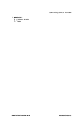 Kurikulum Tingkat Satuan Pendidikan
SMK MUHAMMADIYAH MATARAM  Halaman 21 dari 26
VI. Penilaian :
A. Penilaian proses
B. Tugas
 