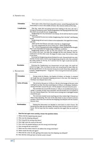 85
d. Narrative text.
e. Recount text.
 