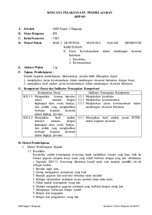 Rpp Kls Vii 2016 2017 Genap