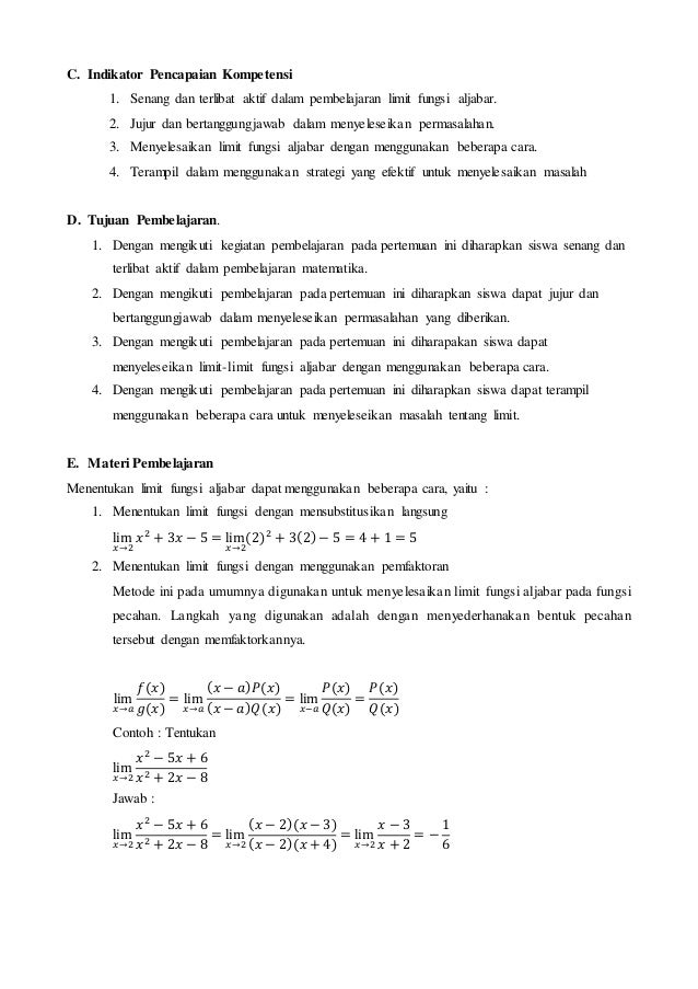 CONTOH RPP LIMIT FUNGSI ALJABAR CONTOH RPP LIMIT FUNGSI ALJABAR