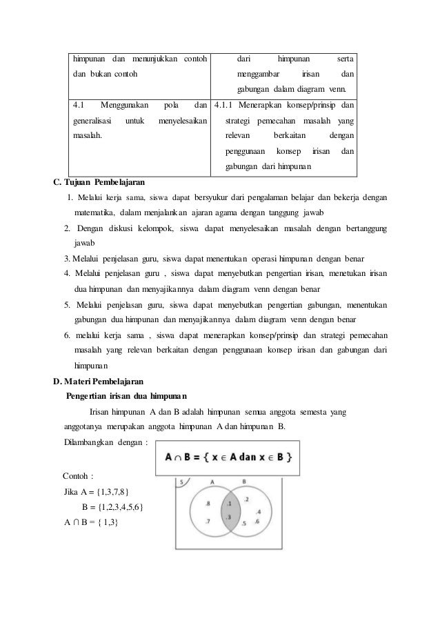 RPP KURIKULUM 2013 OPERASI HIMPUNAN (IRISAN dan GABUNGAN 