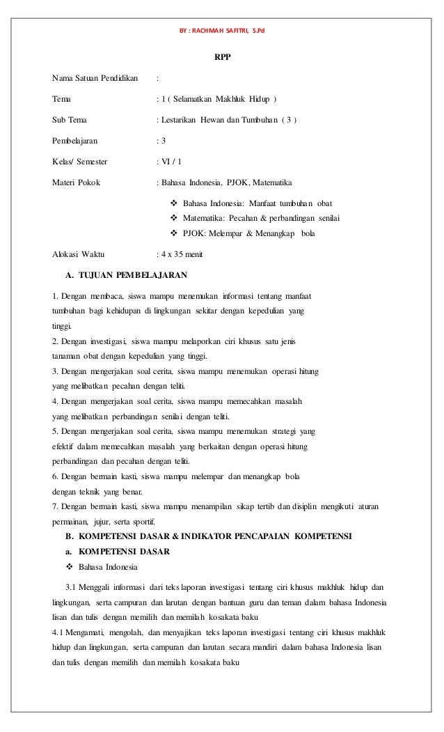 Download Rpp Kelas 6 Semester 1 Ciri Ciri Makhluk Hidup Kanal Jabar