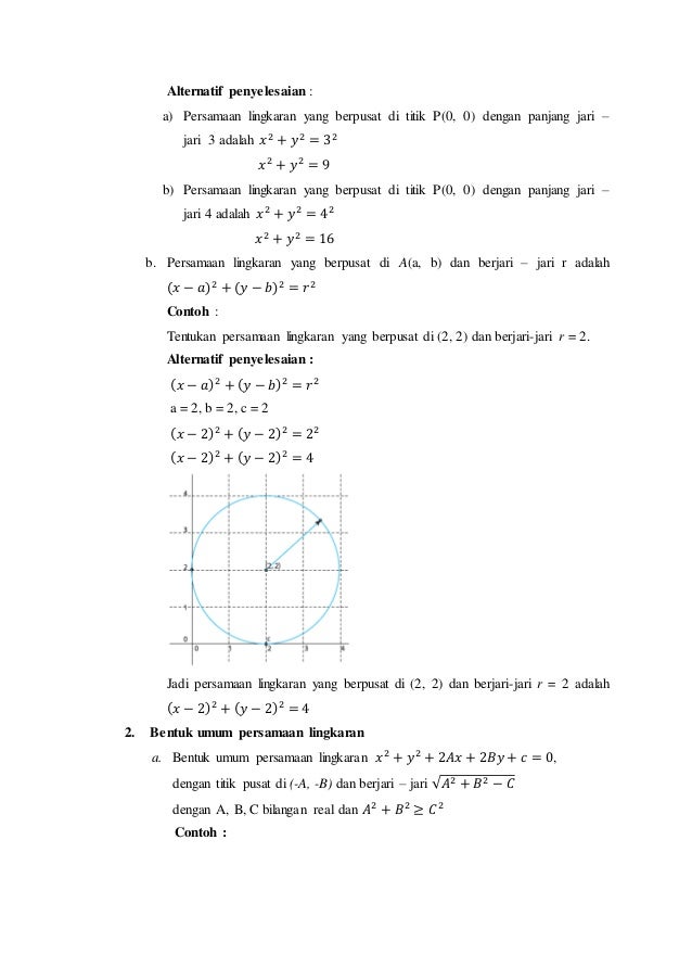 Kumpulan Contoh Soal Persamaan Lingkaran Dan
