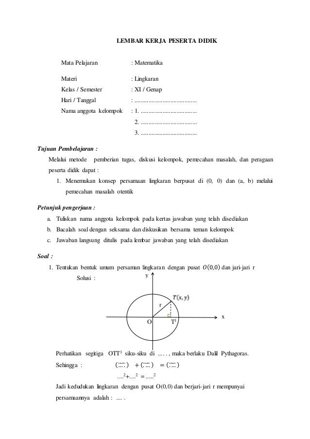 Soal Dan Pembahasan Matematika Peminatan Kelas 11 Persamaan Lingkaran