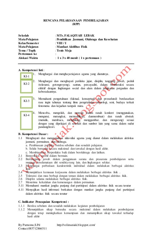 Rpp Manfaat Aktifitas Fisik Viii