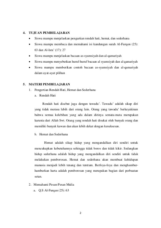 Rpp Menerapkan Rendah Hati Hemat Dan Sederhana Dalam