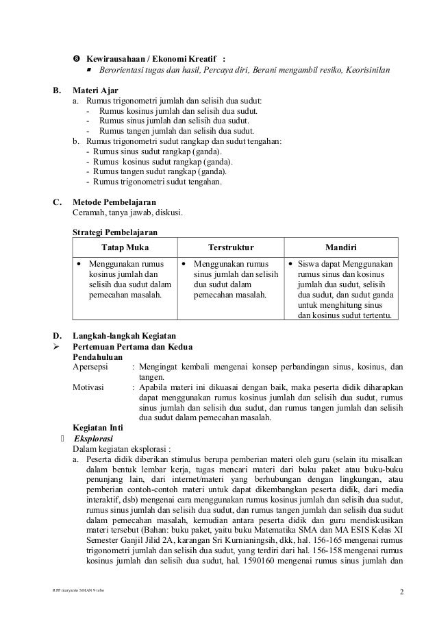 Rpp Maryanto Trigono Rumus Jumlah Dan Kali Sm An9teboschid Mary