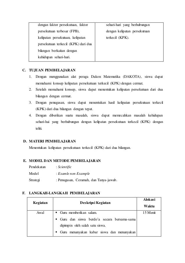 Perangkat Pembelajaran Matematika Kelas IV Materi KPK