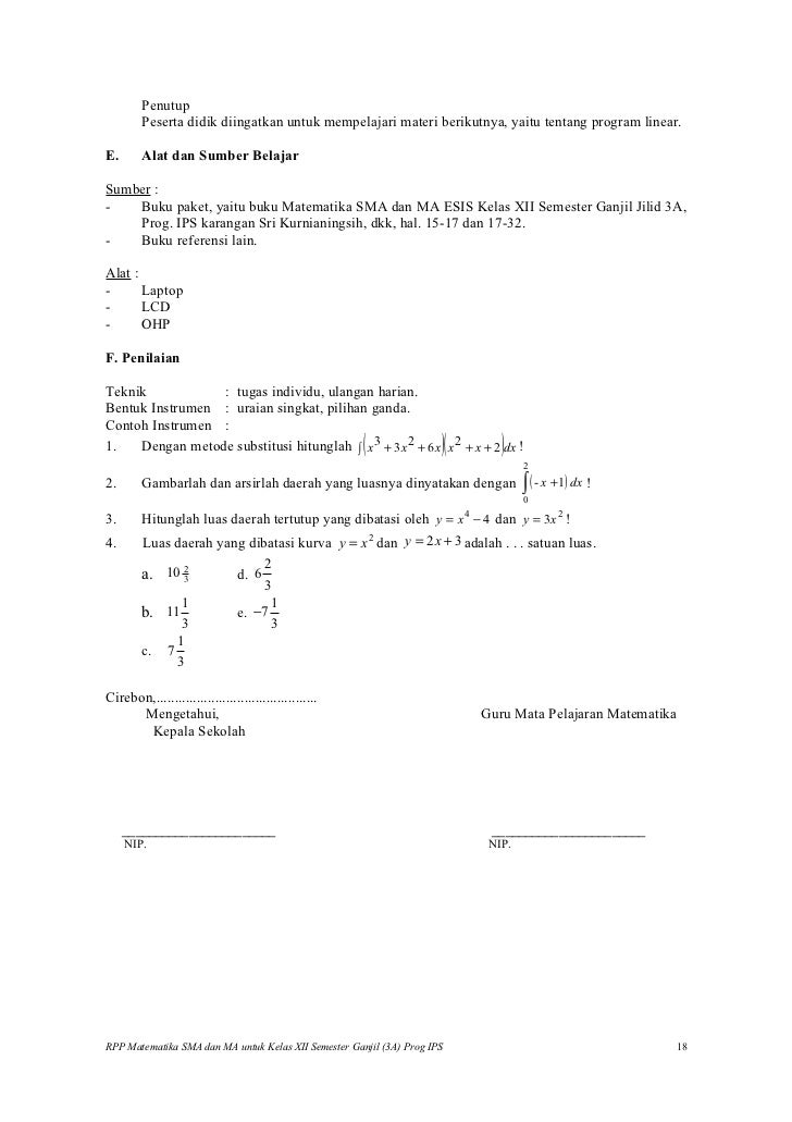 Rpp matematika SMA (integral ips)