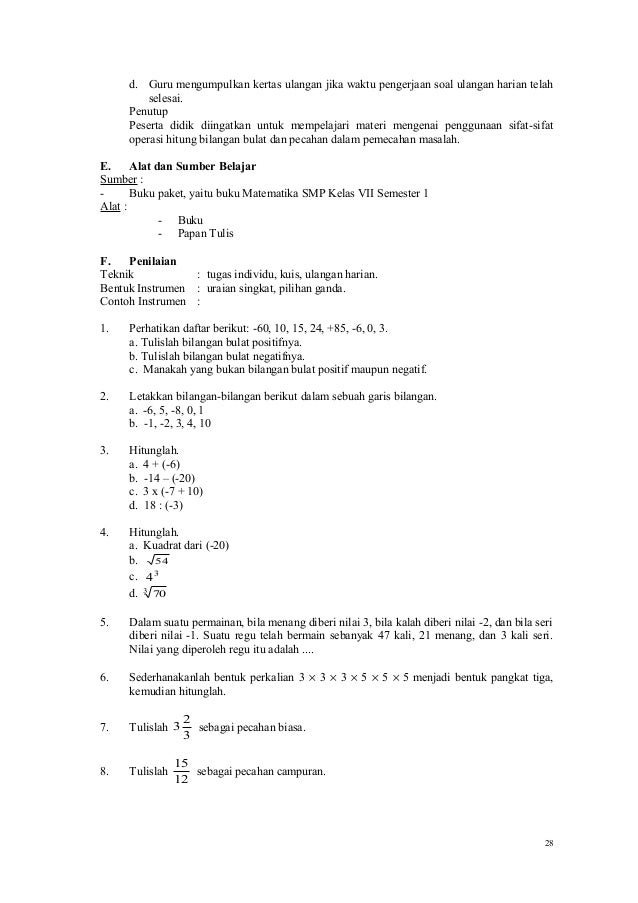 Rpp Matematika Kelas Vii 1