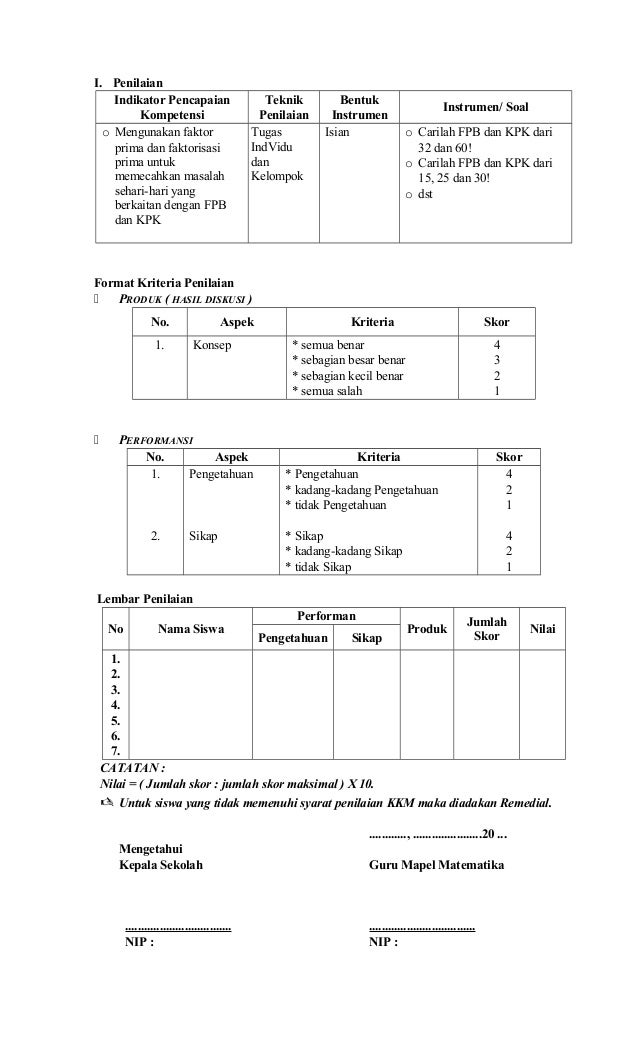 rpp matematika kelas 5 semester 1 2 format rpp kurikulum 2006