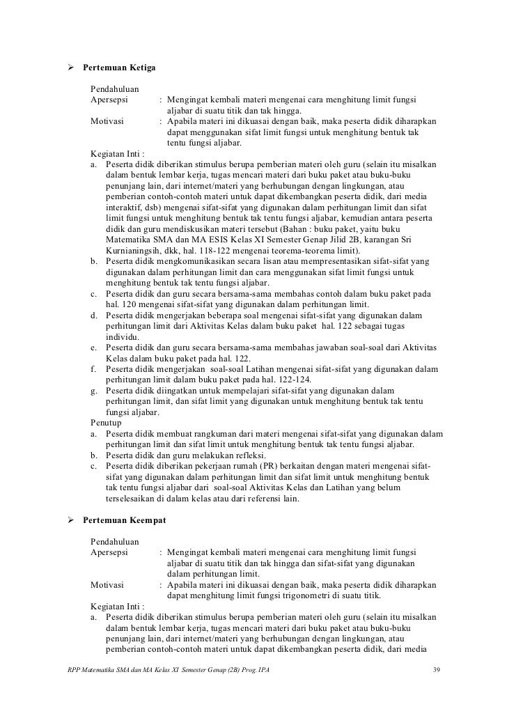 Rpp matematika SMA limit ipa Rpp matematika SMA limit ipa