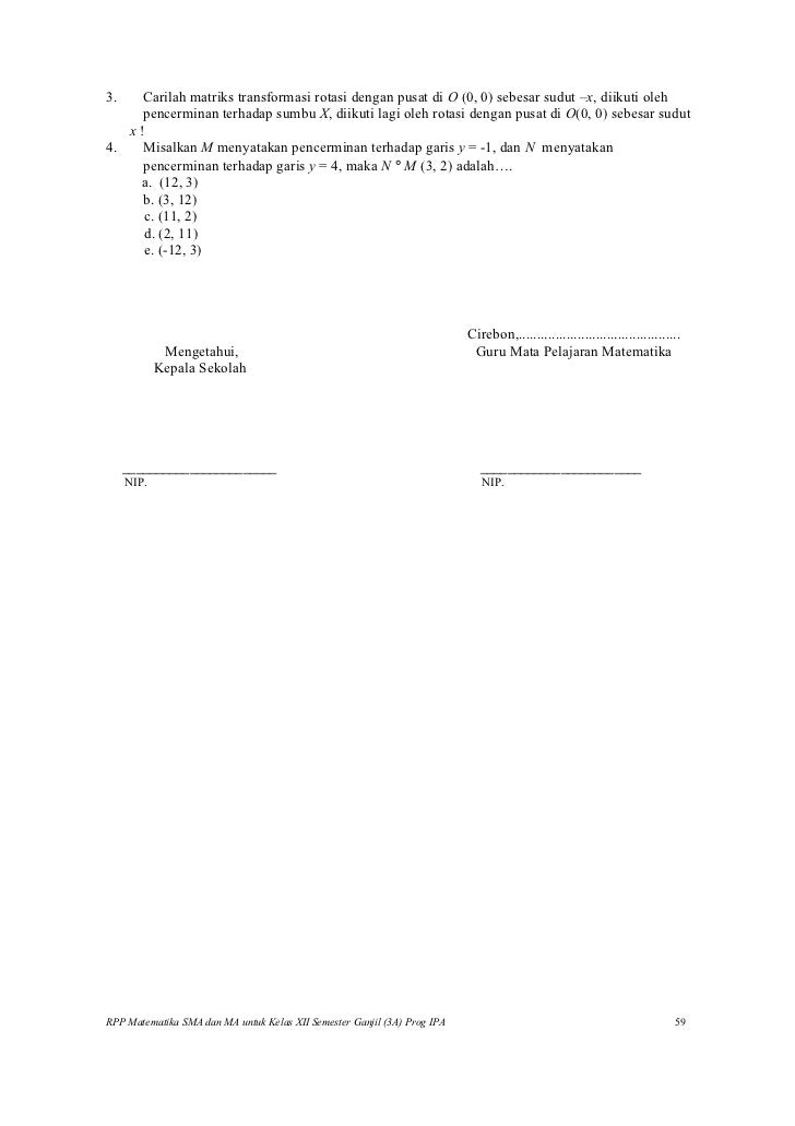 Rpp matematika SMA (matriks, vektor dan transformasi)