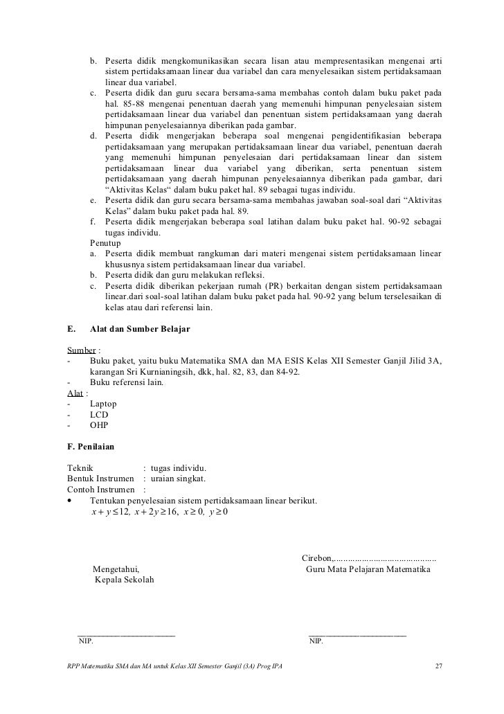 Rpp matematika SMA (program linear ipa)