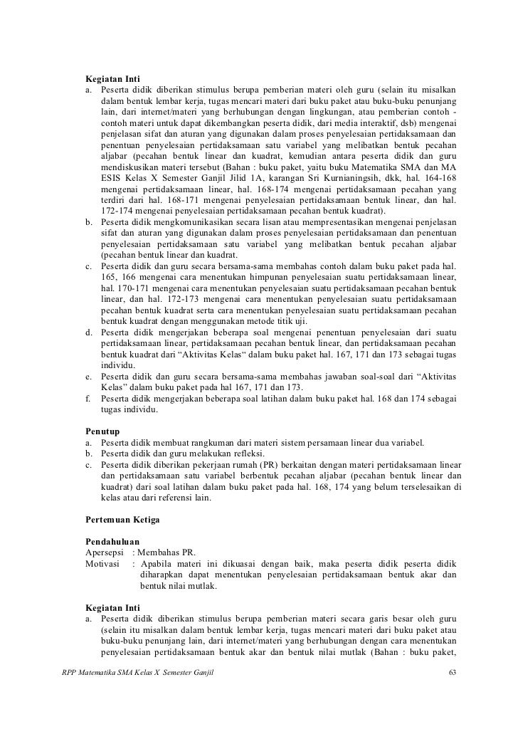 Rpp matematika SMA (sistem persamaan linear)
