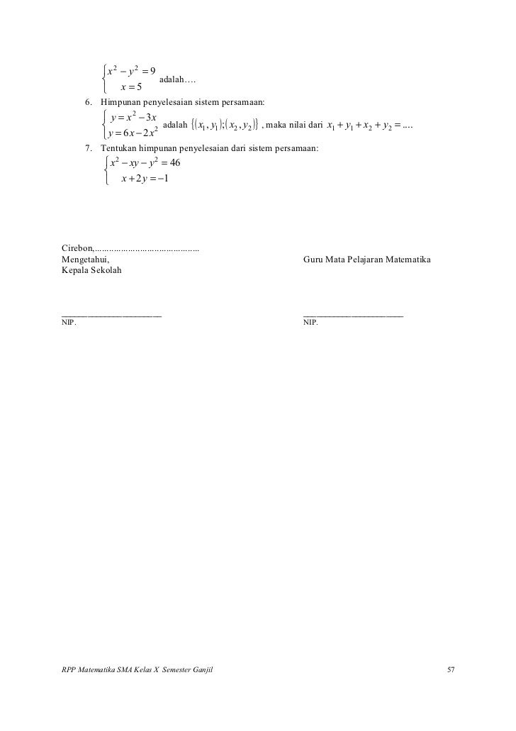 Rpp matematika SMA (sistem persamaan linear)