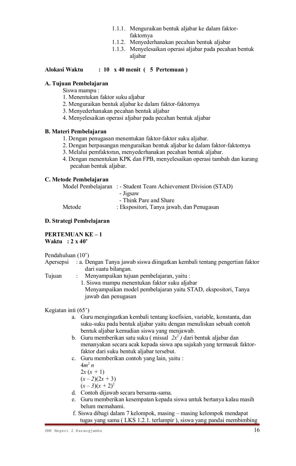 Rpp matematika smp kelas 8