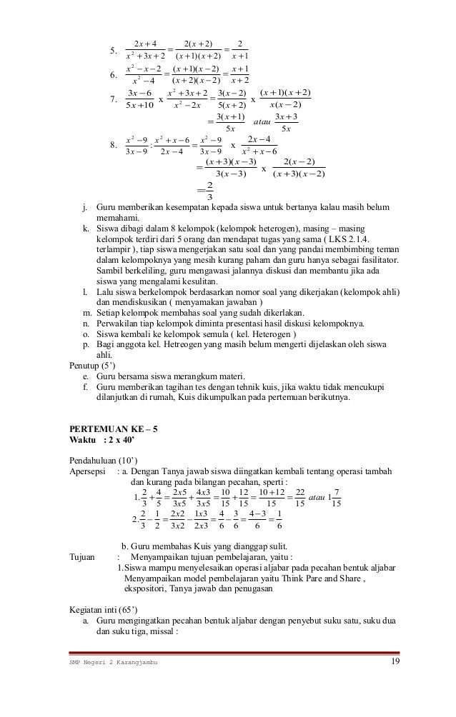 Rpp matematika smp kelas 8