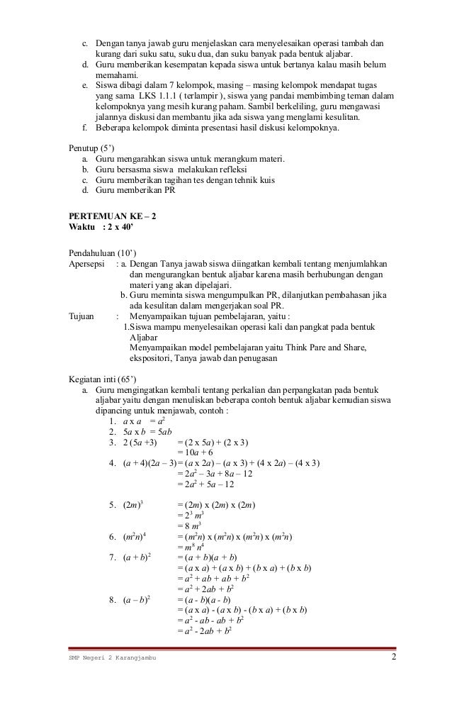 Rpp matematika smp kelas 8