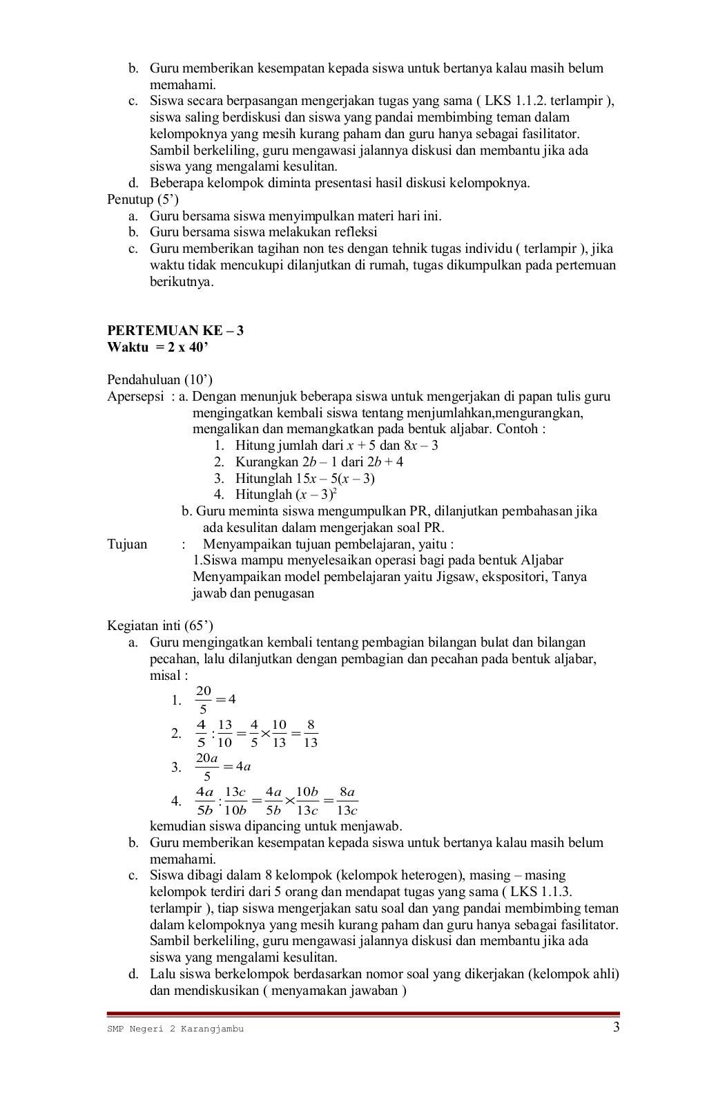 Rpp matematika smp kelas 8