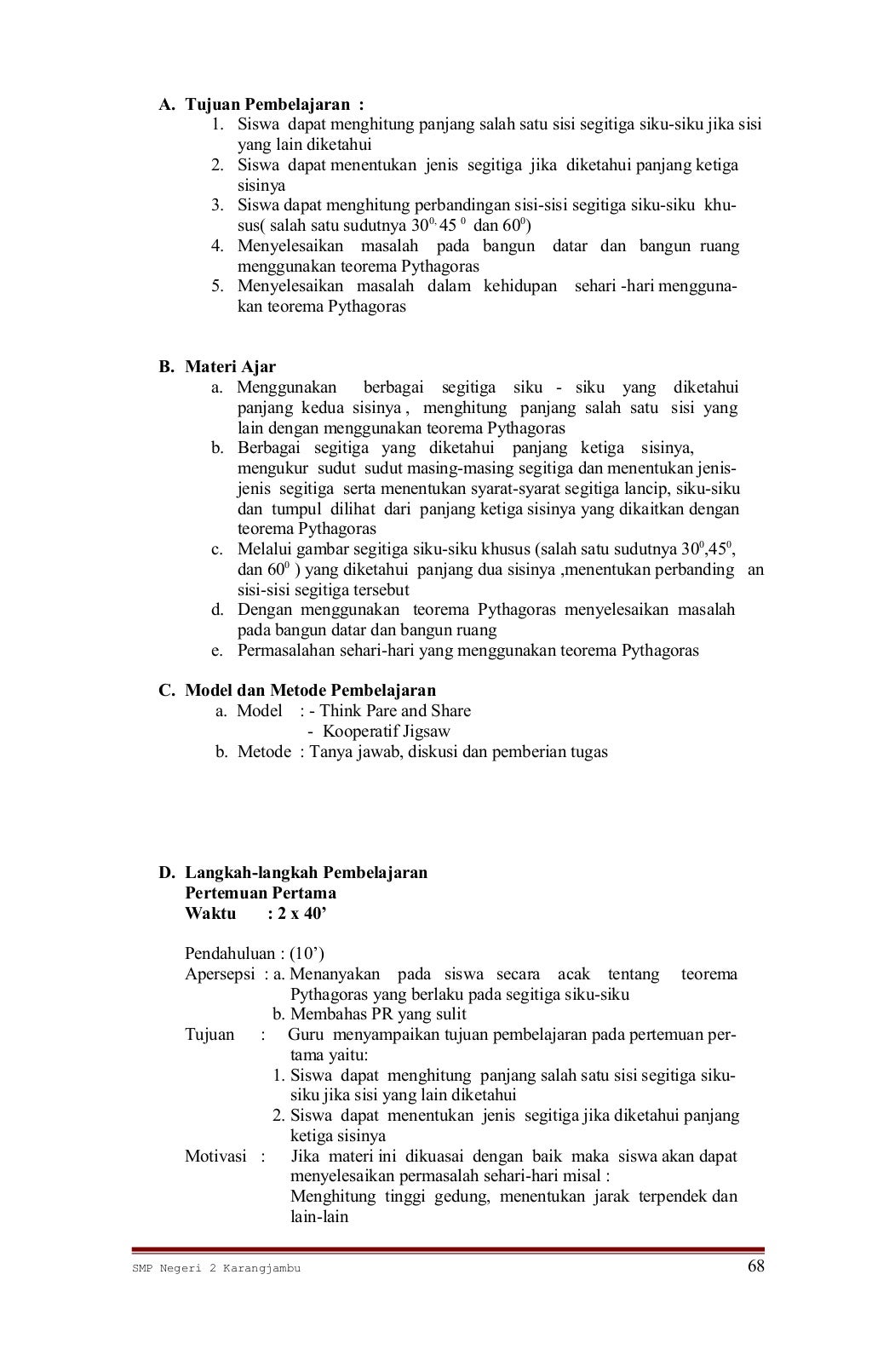 Rpp matematika smp kelas 8