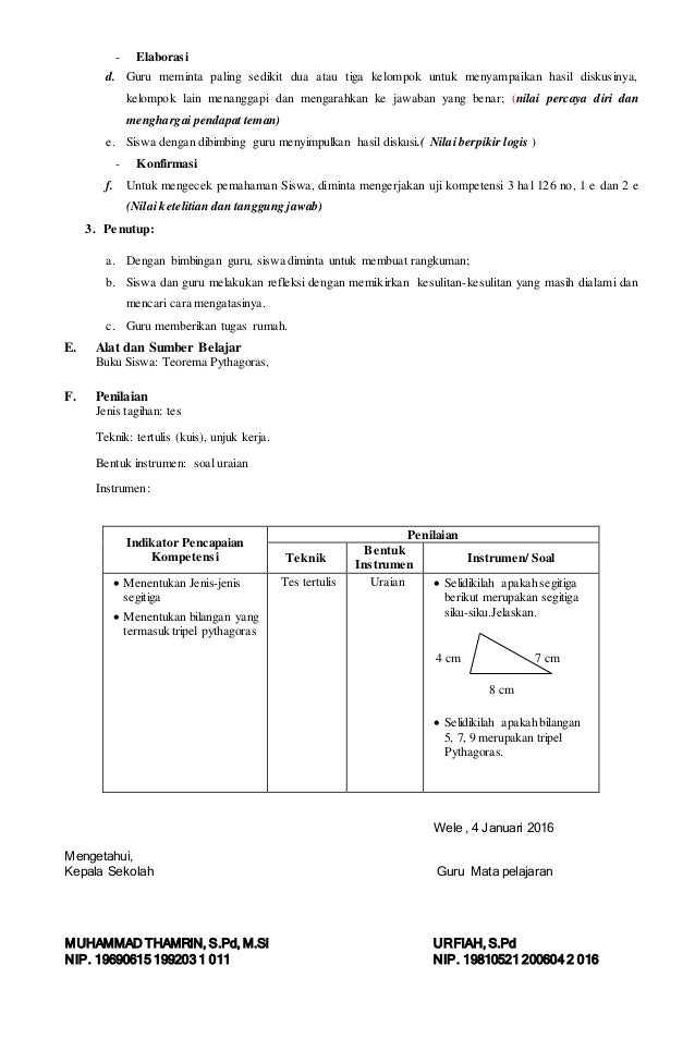 Rpp matematika smp kelas VIII genap 2016 2017
