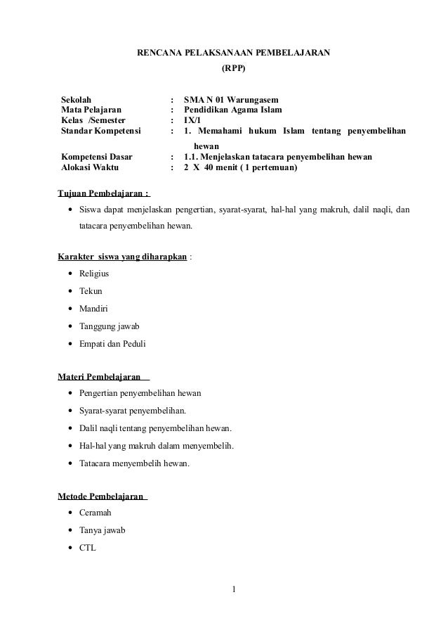 Rpp Materi Penyembelihan Hewan