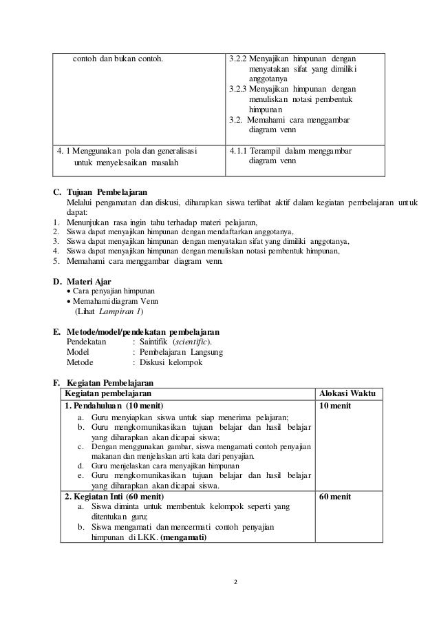 Rpp menyajikan himpunan dan diagram venn Kurikulum 2013
