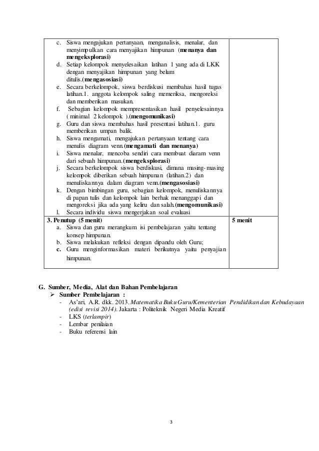 Rpp menyajikan himpunan dan diagram venn Kurikulum 2013