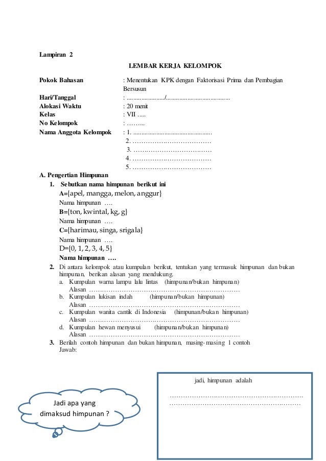 Rpp menyajikan himpunan dan diagram venn Kurikulum 2013