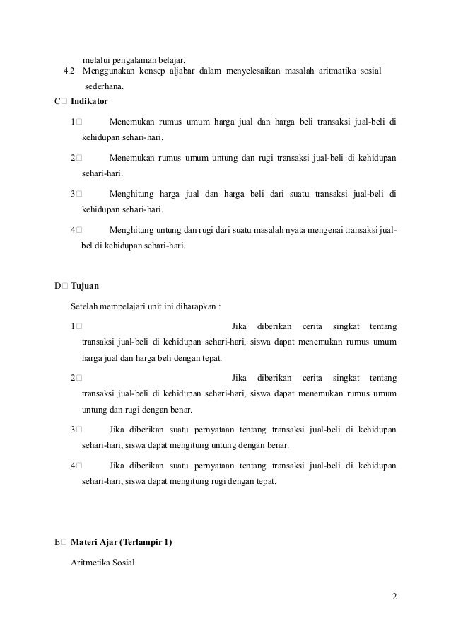 Rpp Aritmatika Sosial