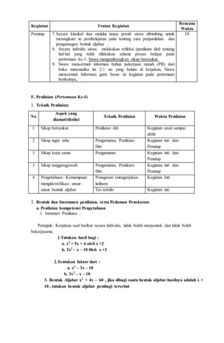Rpp operasi aljabar pertemuan ke 4 | DOCX