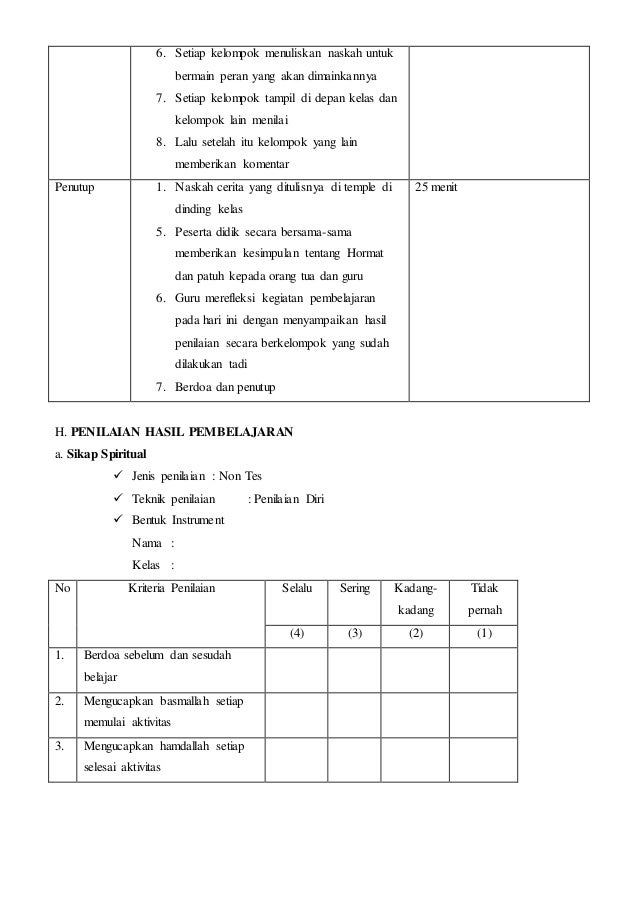 Rpp pai kelas iv semester 1 akhlak terpuji, hormat kepada 