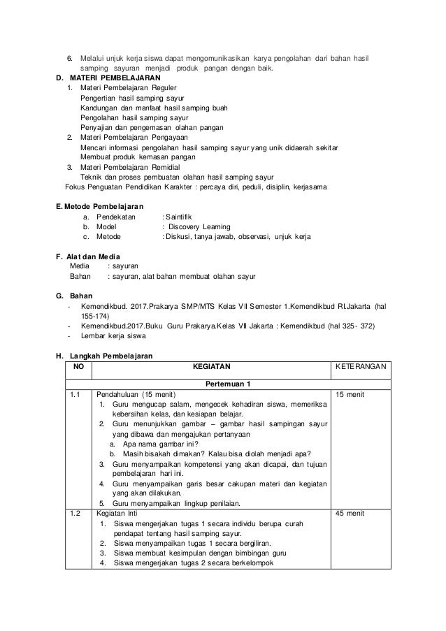Rpp prakarya pengolahan kelas vii sepester 2