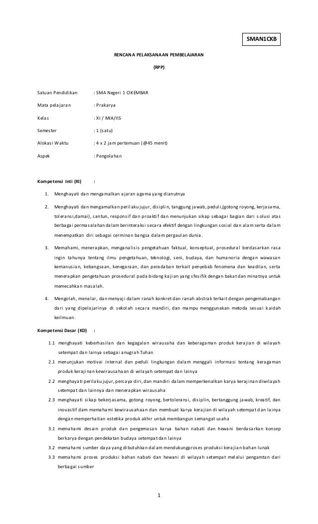 Rpp Pengolahan Smt 1 Bab 1 Kelas X Mia Iis Rpp Pengolahan Smt 1 Bab 1 Kelas X Mia Iis